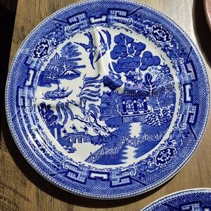 Willow Blue and White Wellsville Transferware China Divided Plates